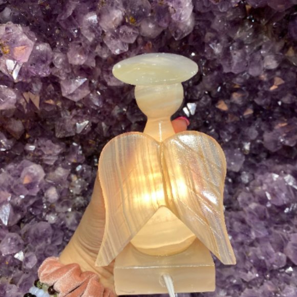 Amber Onyx Angel Lamp with Bulb and Cord, Crystal Lights, Kids Bedroom Decor - Picture 6 of 9